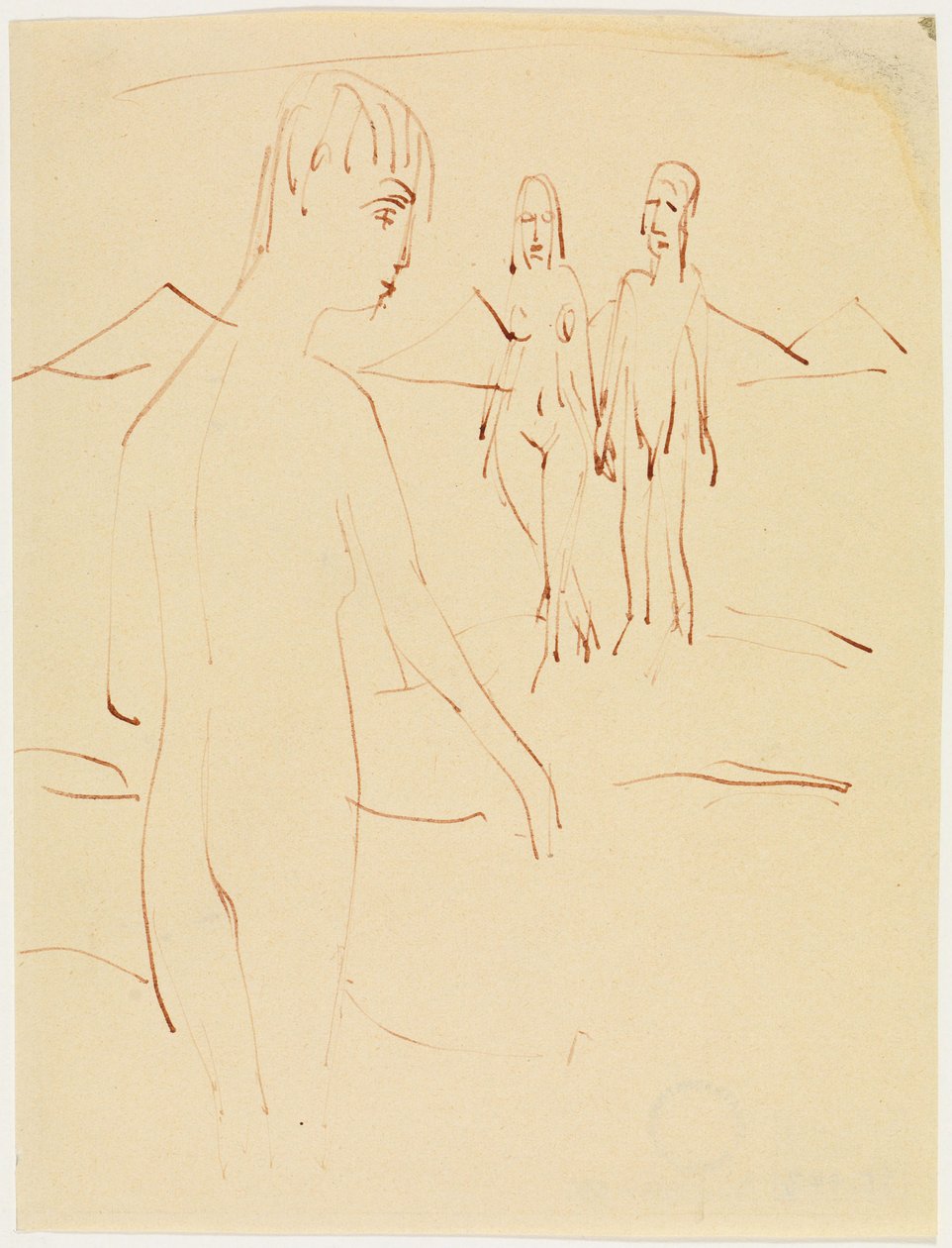 Trzy postacie stojące na świeżym powietrzu autorstwa Ernst Ludwig Kirchner