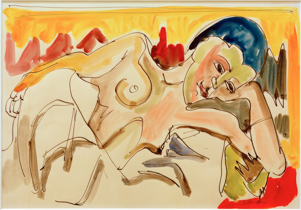 E.L. Kirchner, leżąca kobieta z odsłoniętą górną częścią ciała autorstwa Ernst Ludwig Kirchner