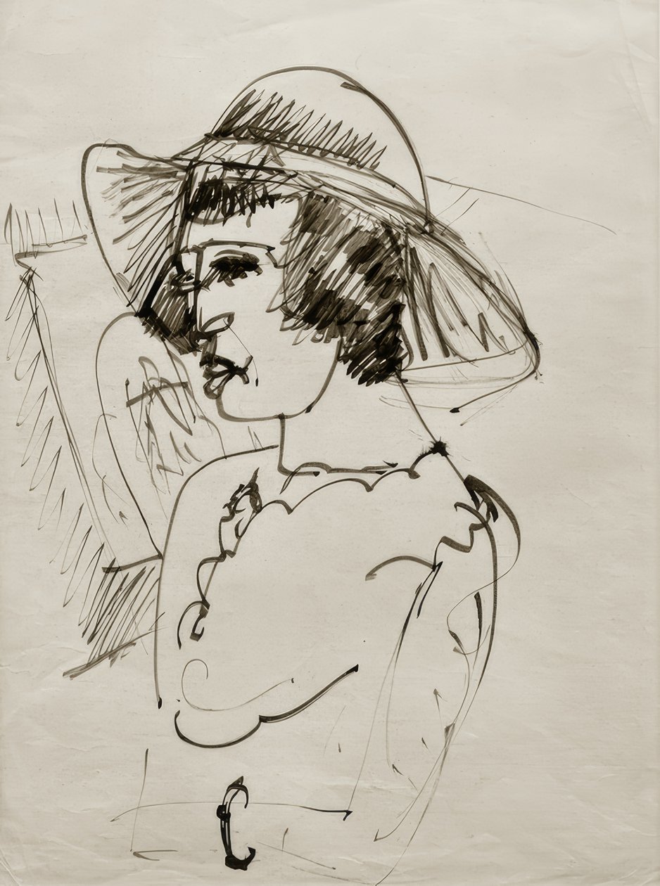 E.L. Kirchner, portret Erny w dużym kapeluszu autorstwa Ernst Ludwig Kirchner
