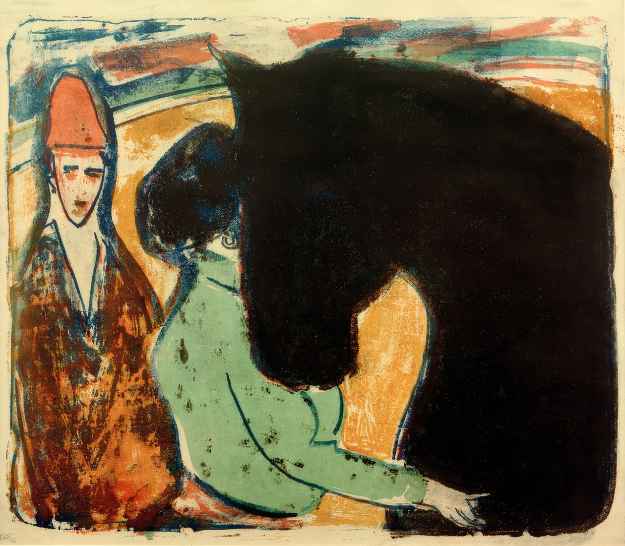 E.L. Kirchner, czarny ogier, jeździec i klaun autorstwa Ernst Ludwig Kirchner