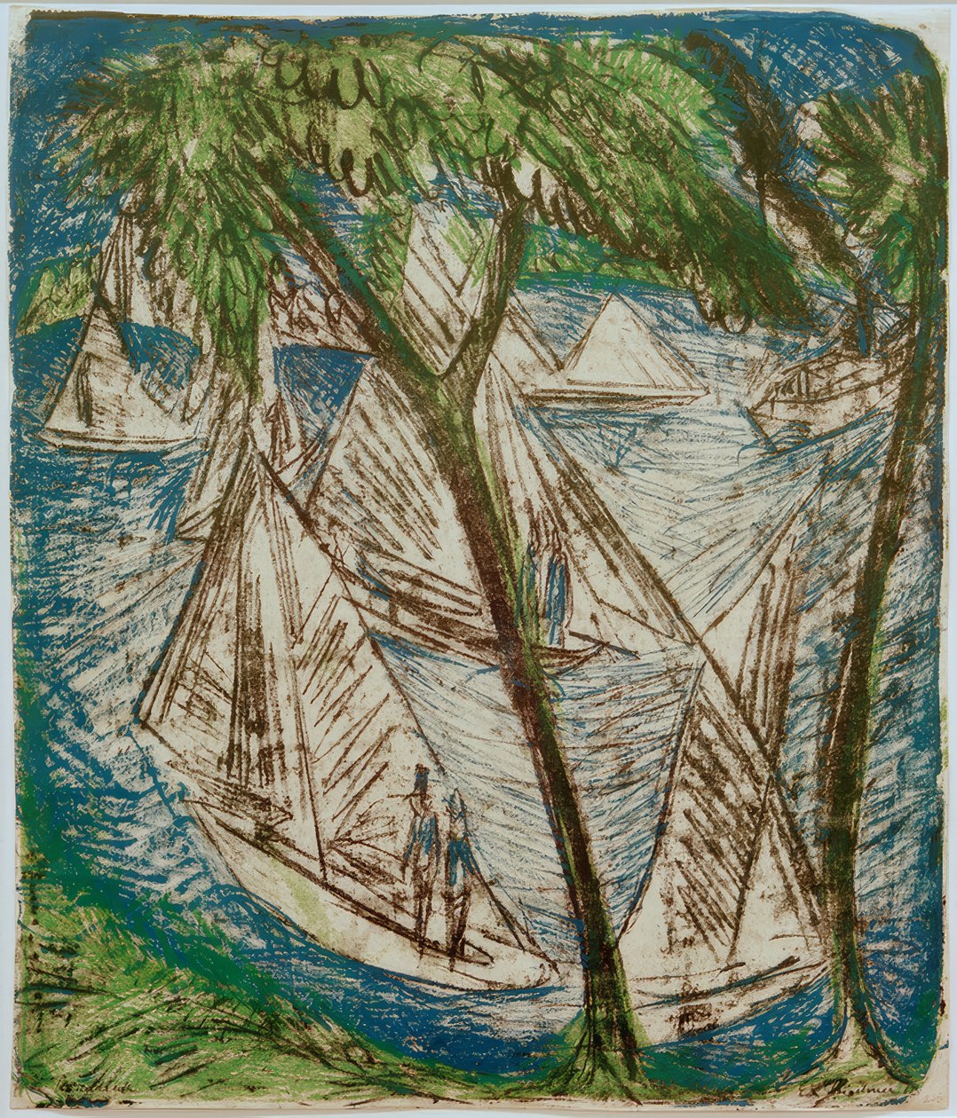 E.L.Kirchner, Łodzie żaglowe w pobliżu Grünau autorstwa Ernst Ludwig Kirchner