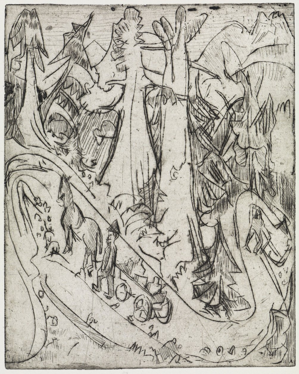 Przepędzanie kóz/cysterny z mlekiem po górskiej drodze autorstwa Ernst Ludwig Kirchner