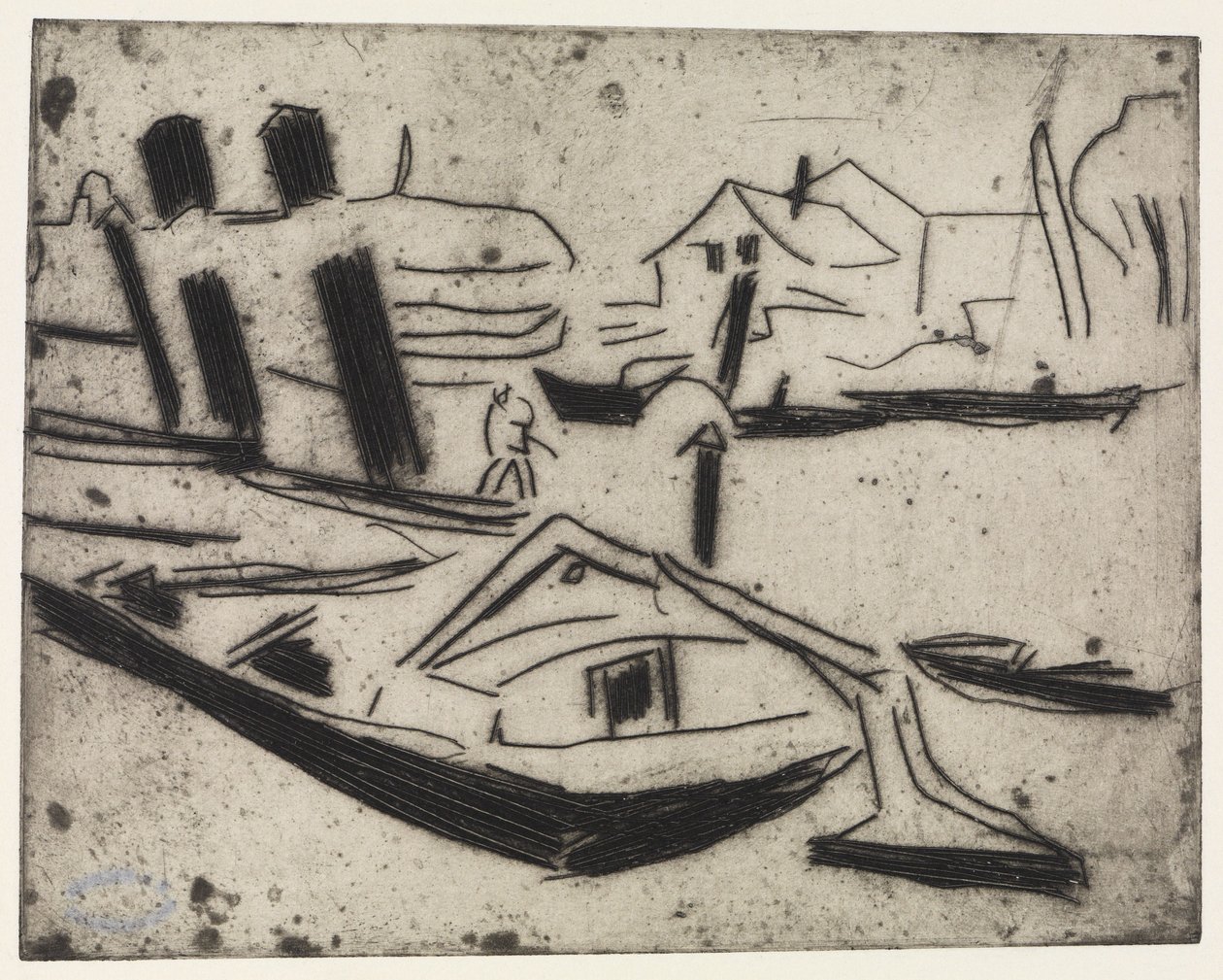 Elbzille z ciągnikiem łańcuchowym autorstwa Ernst Ludwig Kirchner