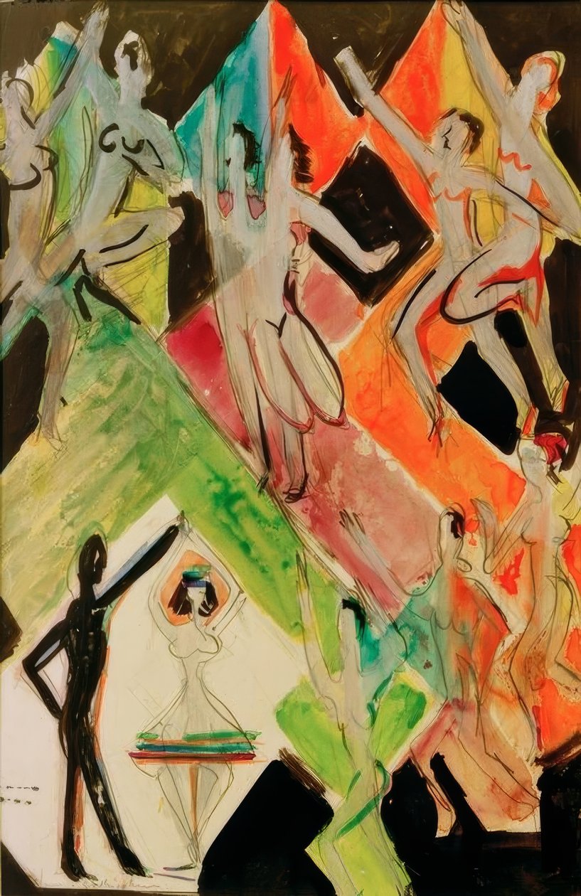 Szkic do muralu taniec kolorów autorstwa Ernst Ludwig Kirchner