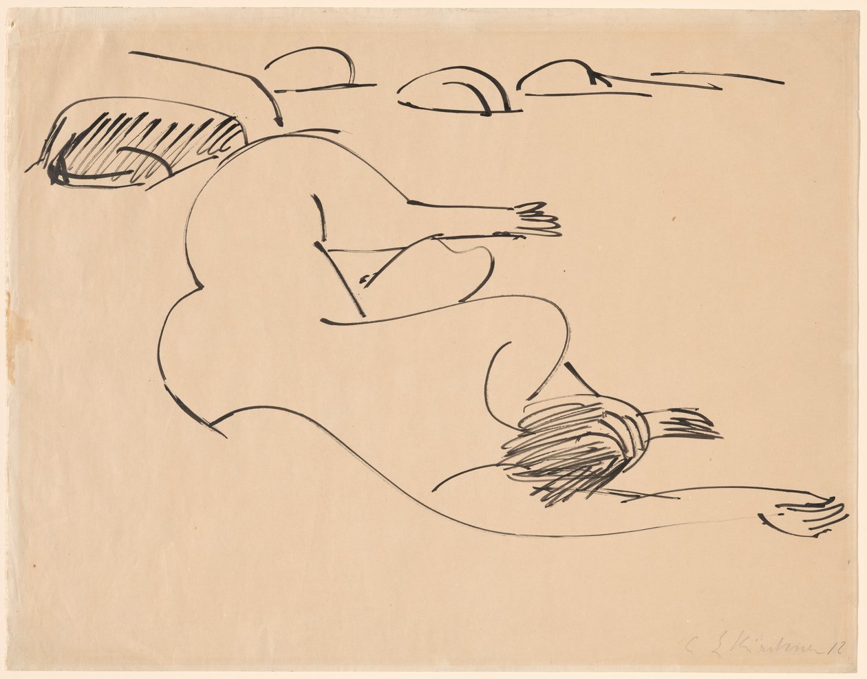 Erna leżąca na plaży wśród skał autorstwa Ernst Ludwig Kirchner