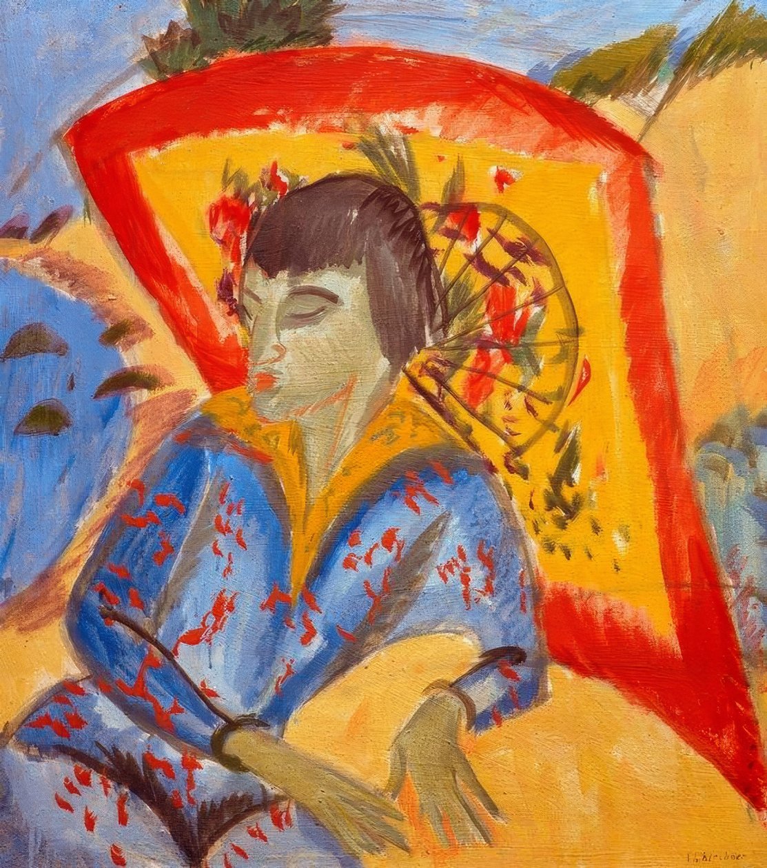 Erna z japońskim parasolem (japoński) autorstwa Ernst Ludwig Kirchner