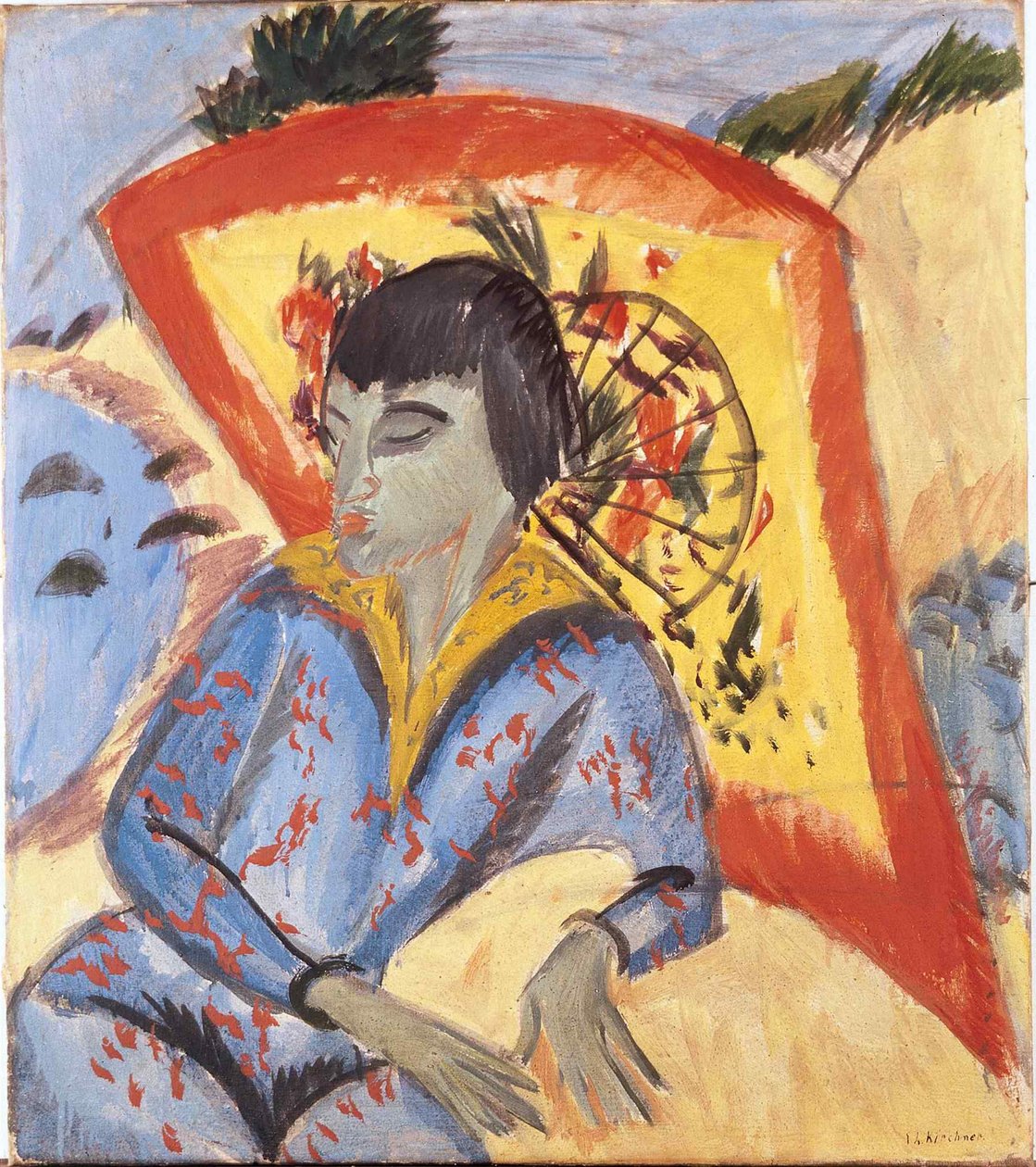 Erna z japońskim parasolem, 1913. autorstwa Ernst Ludwig Kirchner