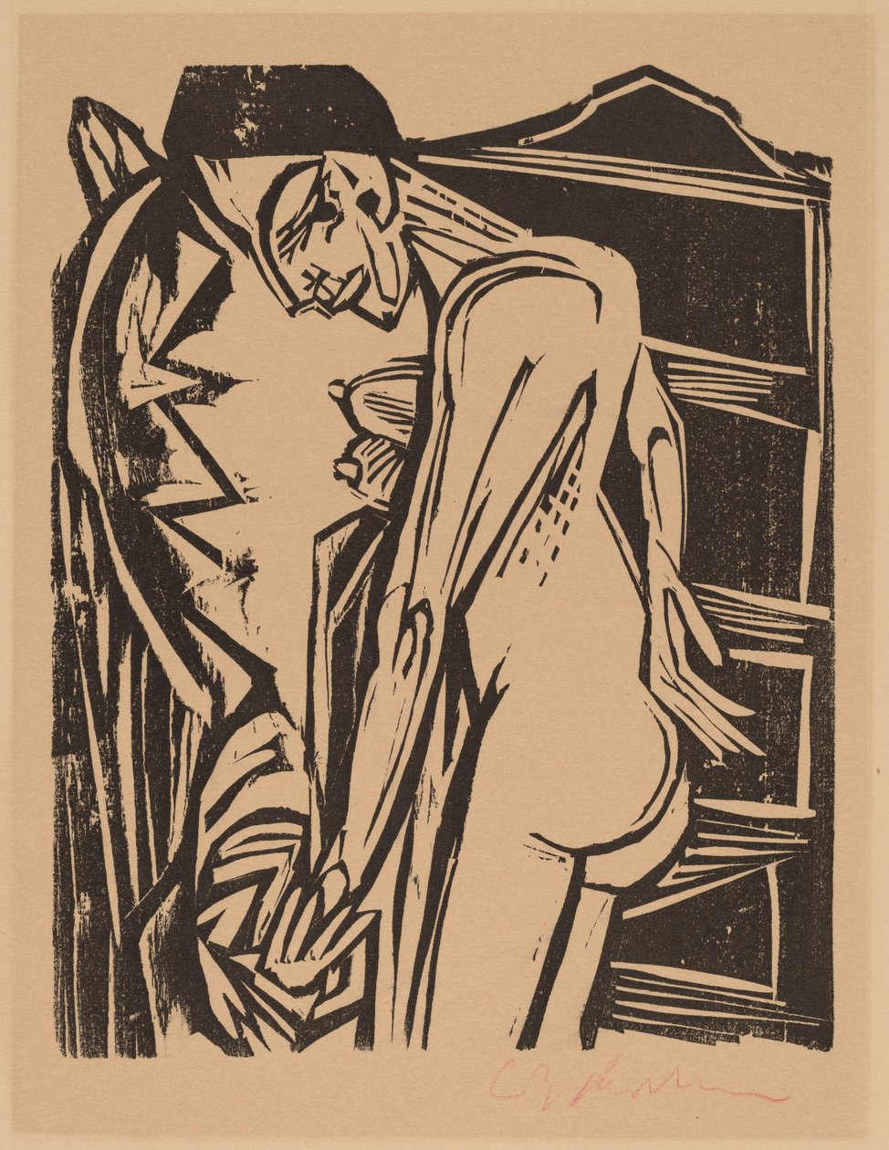 Akt kobiecy przed gabinetem autorstwa Ernst Ludwig Kirchner