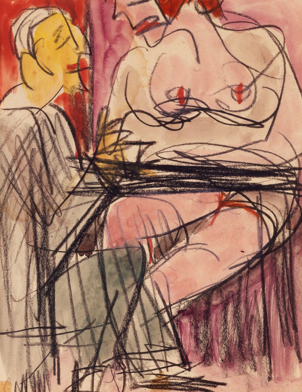 Akt kobiecy i mężczyzna siedzący przy stole; Akt kobiecy i mężczyzna siedzący przy stole, autorstwa Ernst Ludwig Kirchner