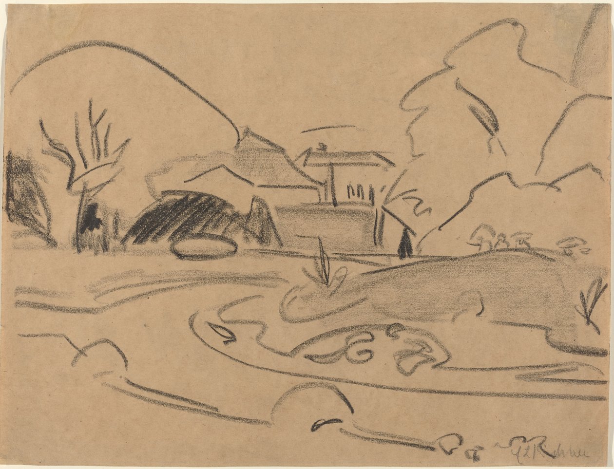 Ścieżki i pawilon w Dreźnie Grosser Garten autorstwa Ernst Ludwig Kirchner