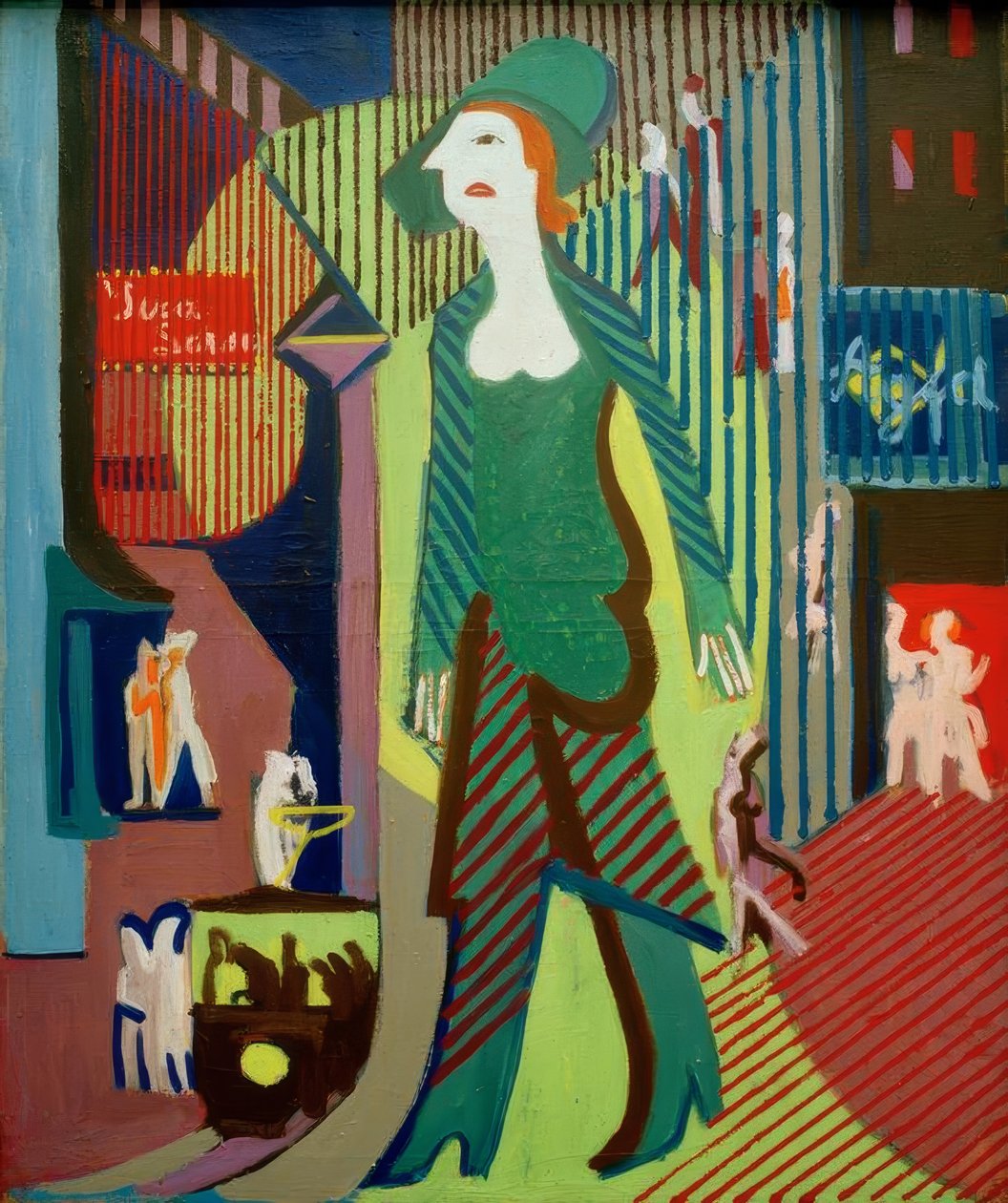 Kobieta idzie ulicą w nocy; Nocna kobieta autorstwa Ernst Ludwig Kirchner