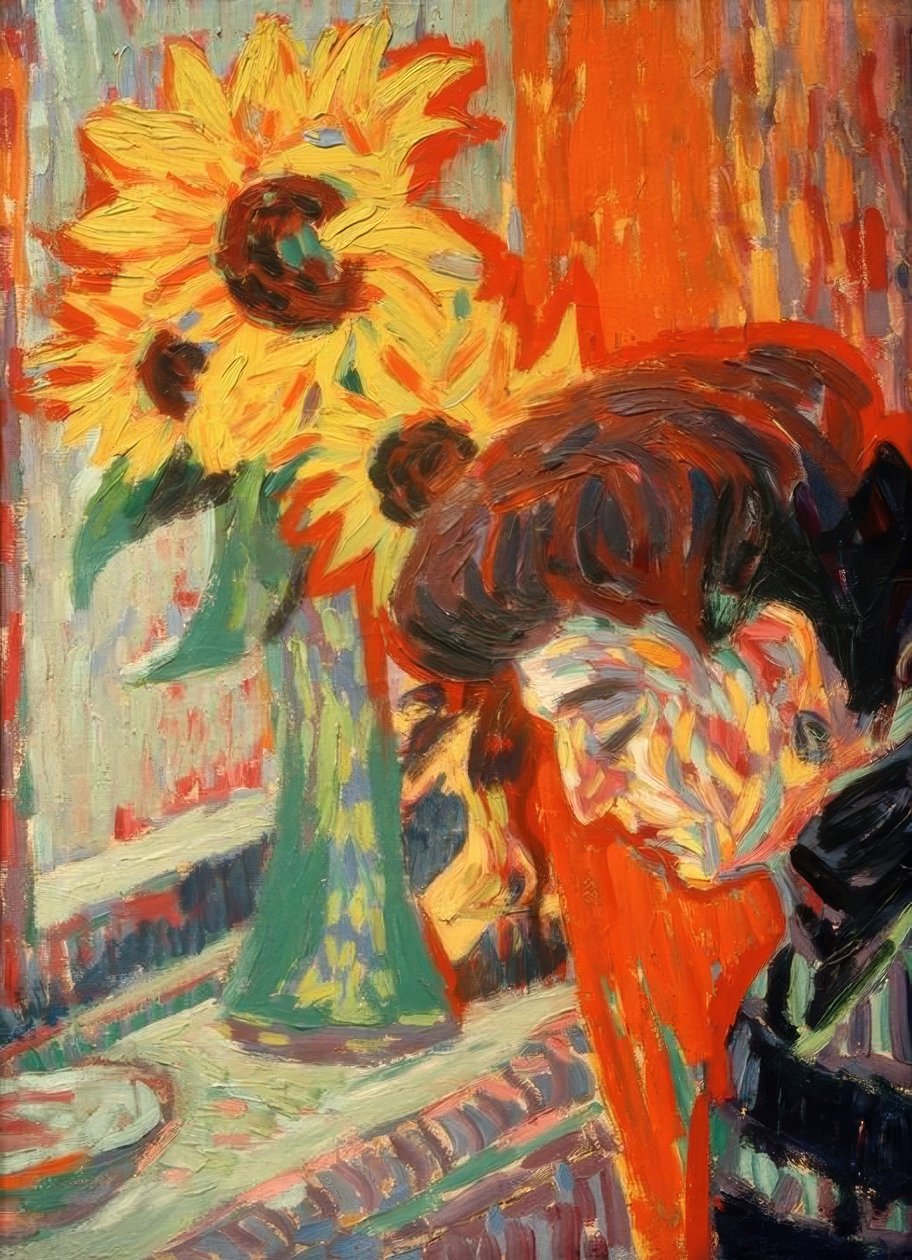 Głowa kobiety przed słonecznikami autorstwa Ernst Ludwig Kirchner
