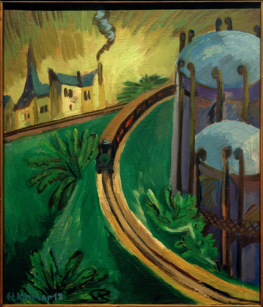 Kocioł gazowy i pociąg podmiejski autorstwa Ernst Ludwig Kirchner