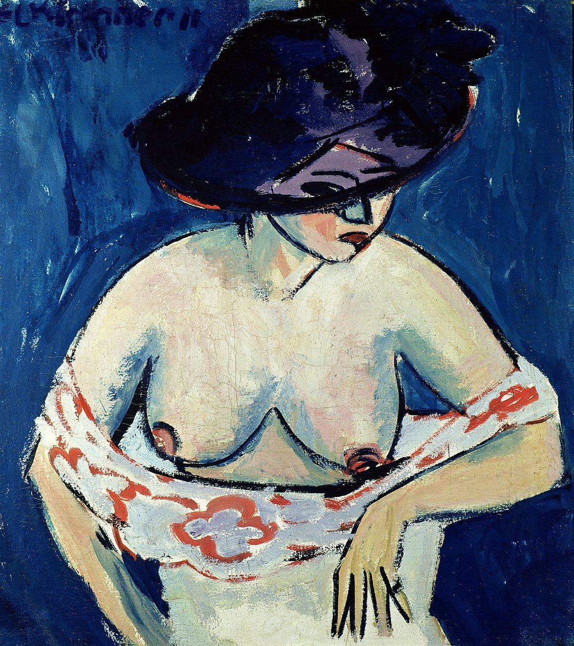 Półnaga kobieta w kapeluszu, 1911 autorstwa Ernst Ludwig Kirchner