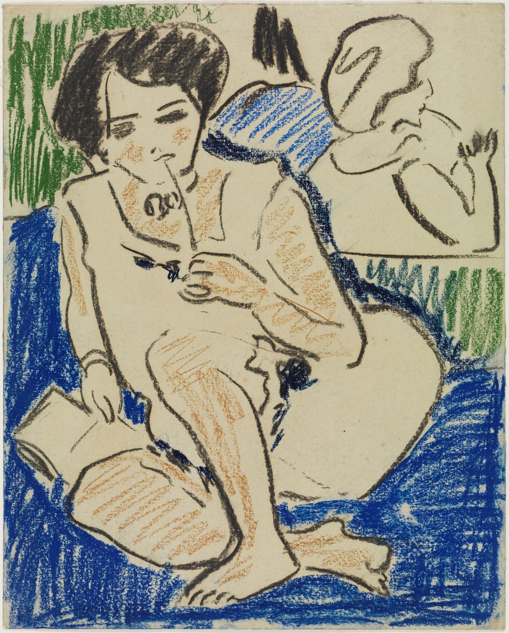 Kucająca kobieta z książką autorstwa Ernst Ludwig Kirchner
