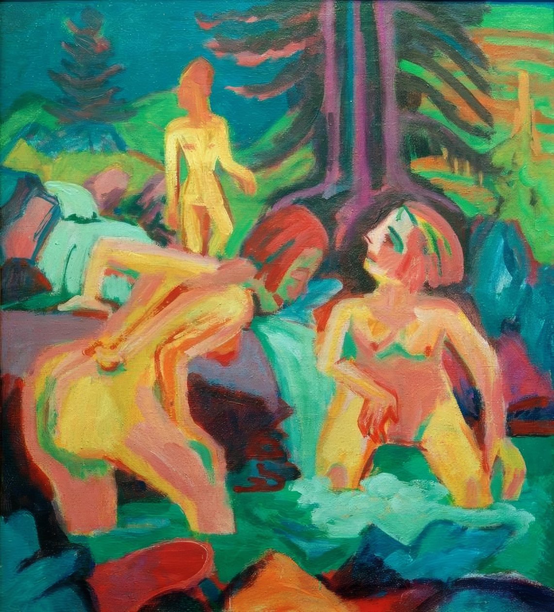 Nagie kobiety kąpiące się w górskim potoku autorstwa Ernst Ludwig Kirchner