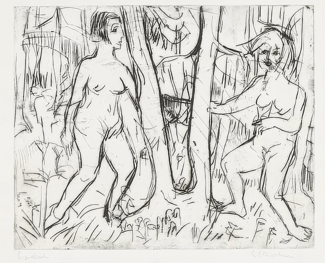 Dziewczyny bawiące się w lesie. 1923 autorstwa Ernst Ludwig Kirchner