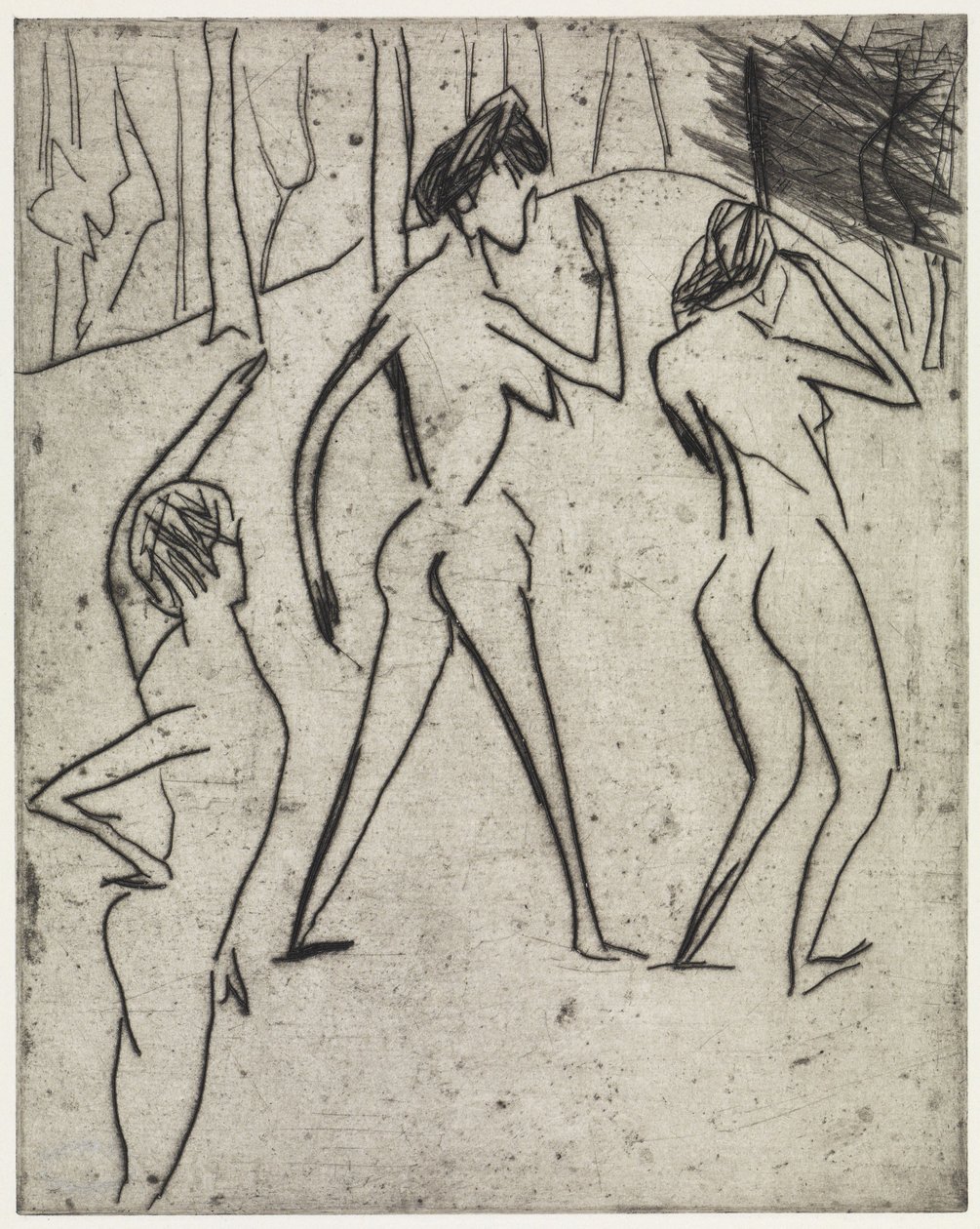 Kąpiący się wkraczający do lasu / Hipodrom autorstwa Ernst Ludwig Kirchner