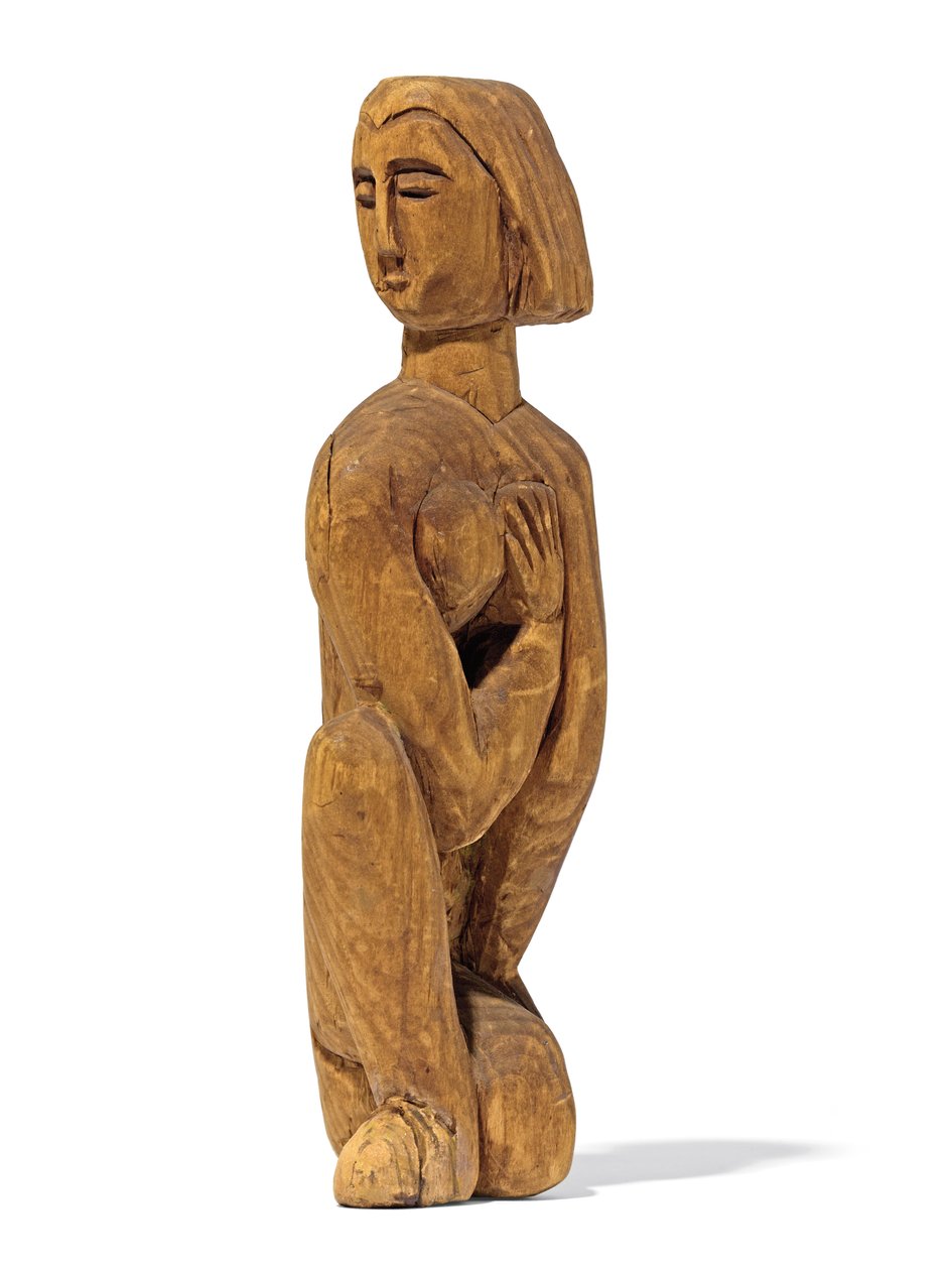 klęcząca, głowa zwrócona w lewo, prawa ręka na lewej piersi; Klęcząc, głowa zwrócona w lewo, prawa ręka na lewej piersi, 1912 autorstwa Ernst Ludwig Kirchner