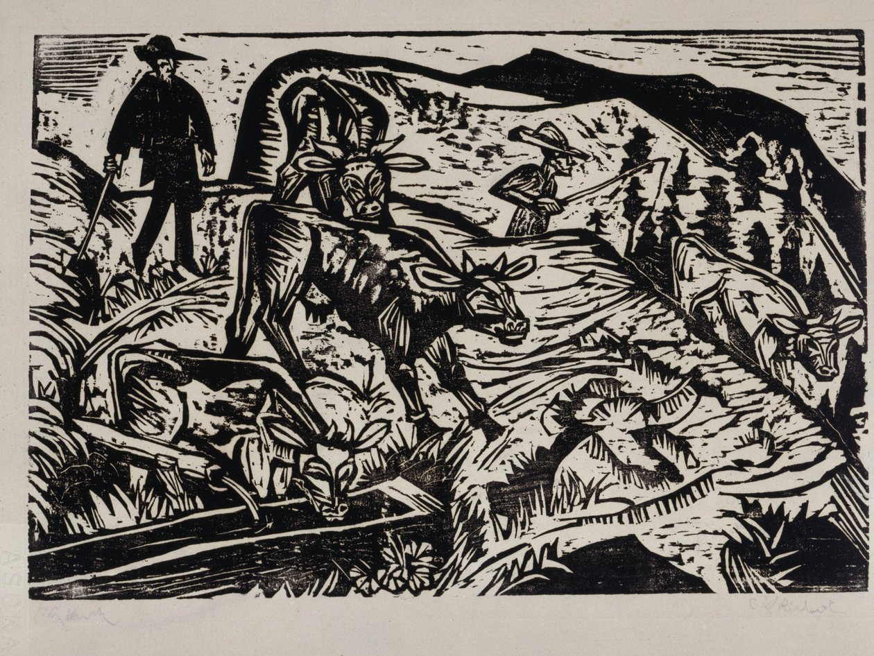 Krowy i pasterze autorstwa Ernst Ludwig Kirchner