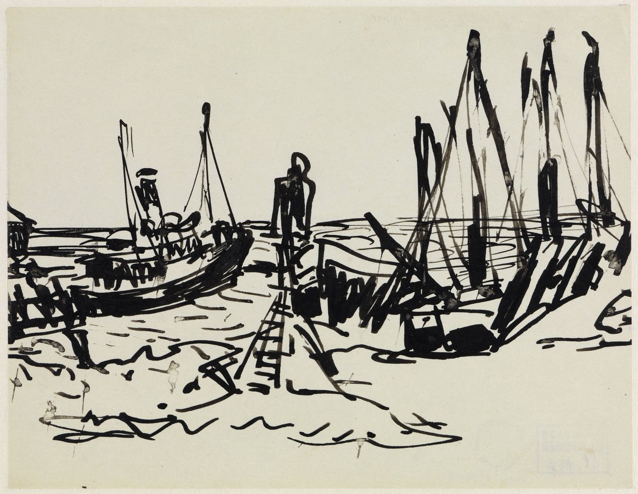 Parowce przybrzeżne i łodzie na kotwicy (Fehmarn) autorstwa Ernst Ludwig Kirchner
