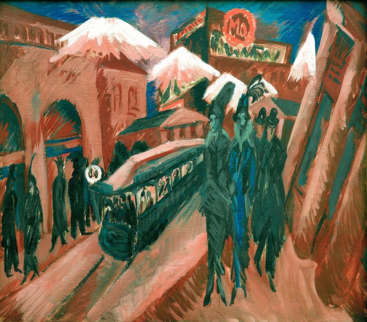 Leipziger Strasse z pociągiem elektrycznym autorstwa Ernst Ludwig Kirchner
