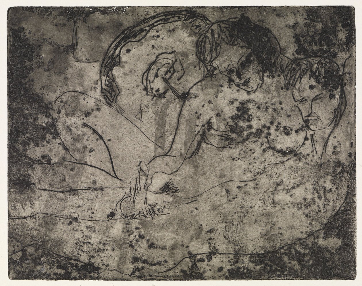 Para z japońskim parasolem / przeprawa przez Łabę w deszczu. – Przy pomostach autorstwa Ernst Ludwig Kirchner