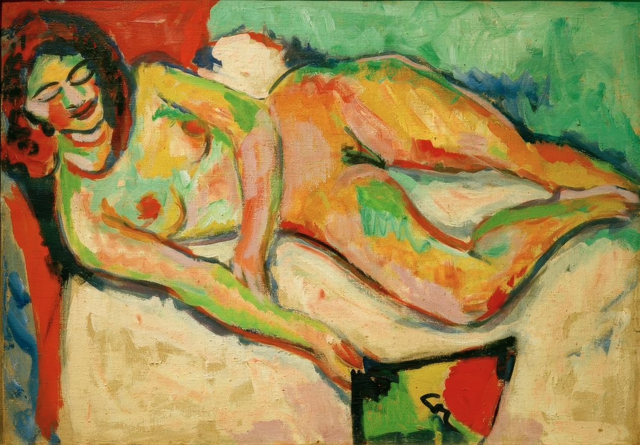 Leżąc nago z wachlarzem autorstwa Ernst Ludwig Kirchner