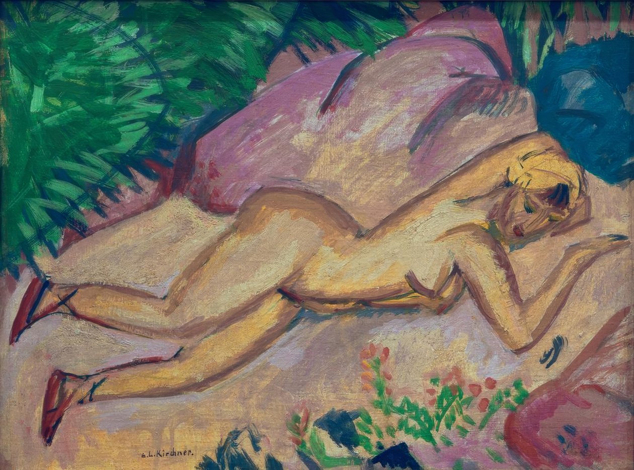 Dziewczyna leżąca na plaży autorstwa Ernst Ludwig Kirchner