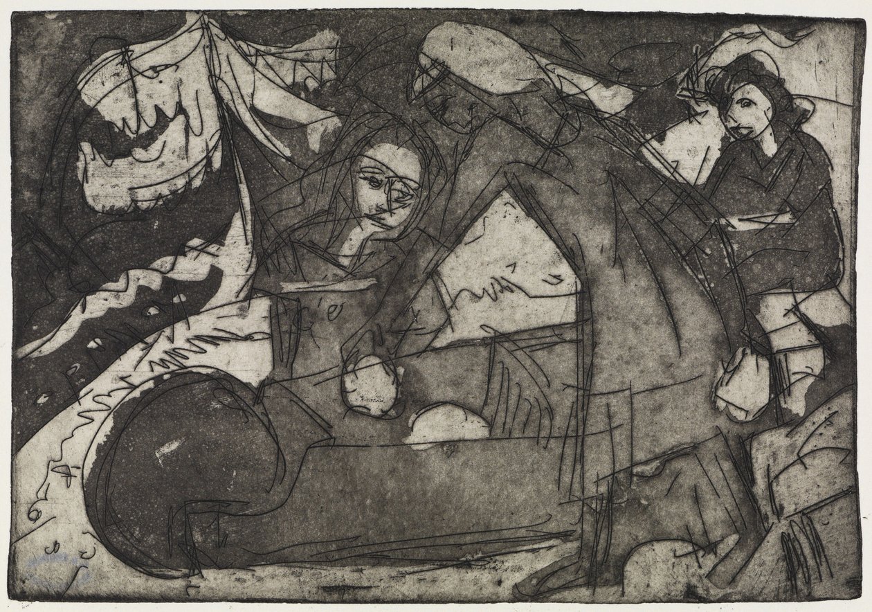 Dziewczynka z dwójką dzieci / Dzieci z taczką autorstwa Ernst Ludwig Kirchner