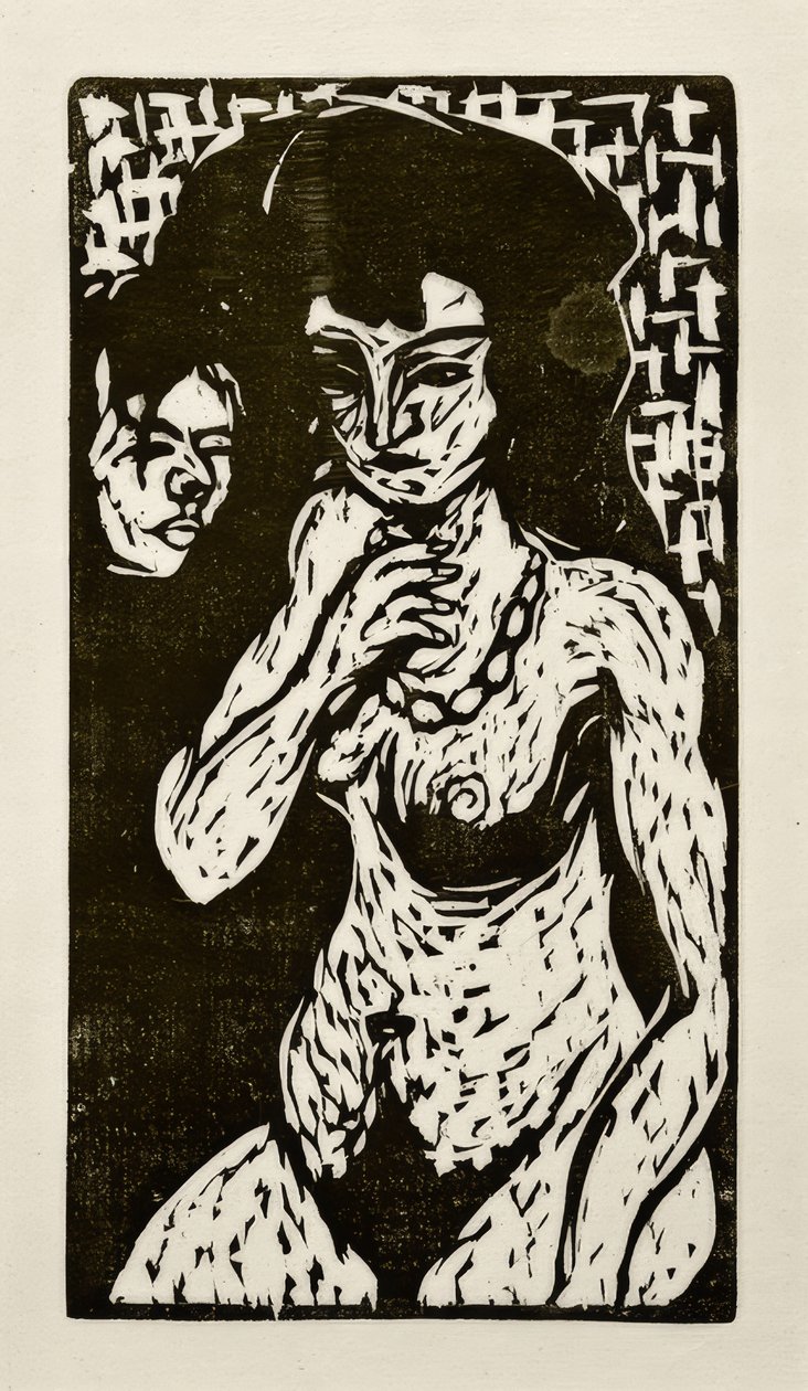 Naga dziewczyna z autoportretem autorstwa Ernst Ludwig Kirchner