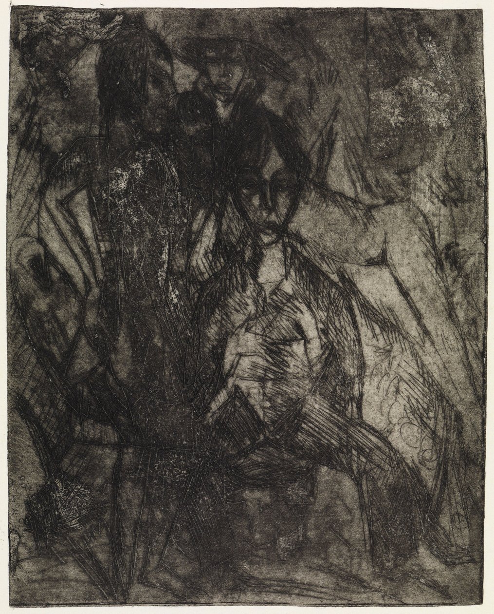 Malarz i dwie kobiety – Autoportret z Erną i Gerdą / Mężczyzna między kobietami autorstwa Ernst Ludwig Kirchner