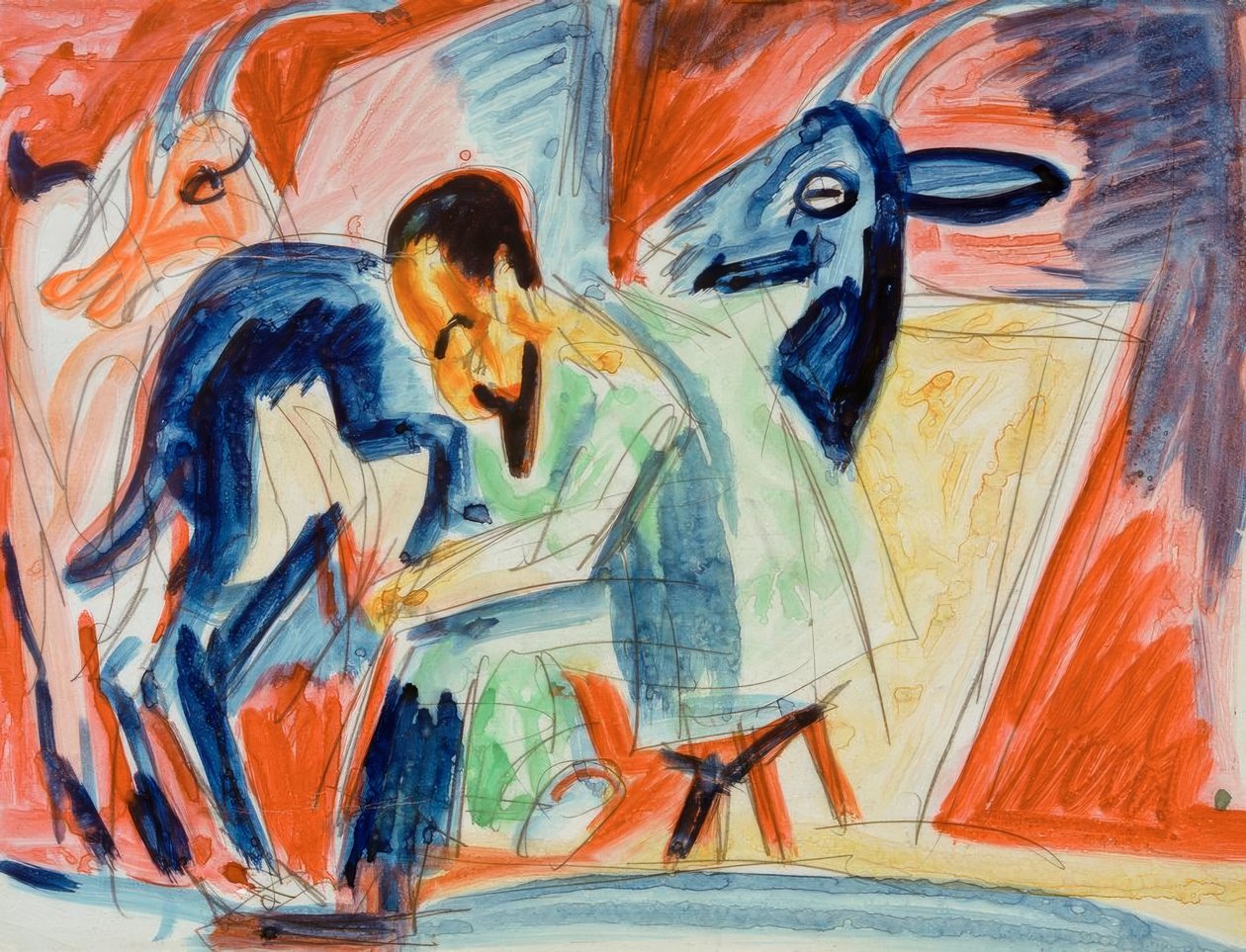 Rolnik zajmujący się dojeniem (dojarz kóz) autorstwa Ernst Ludwig Kirchner