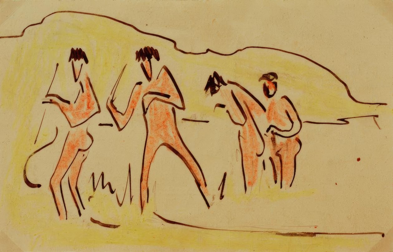 Kąpiących się rzucających trzciny autorstwa Ernst Ludwig Kirchner