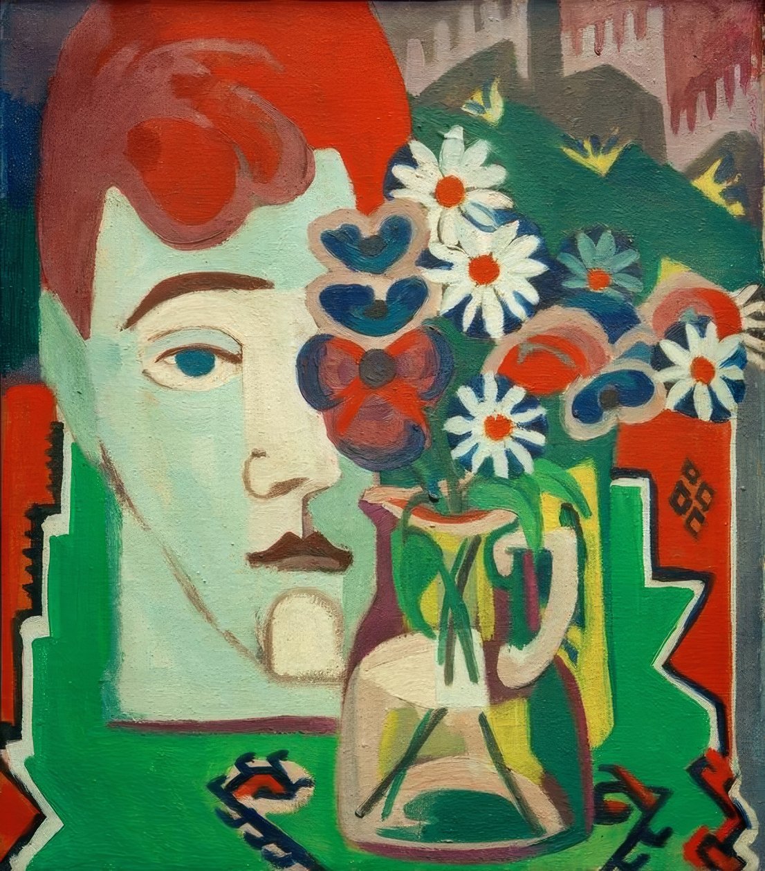 Głowa Millera z kwiatami autorstwa Ernst Ludwig Kirchner