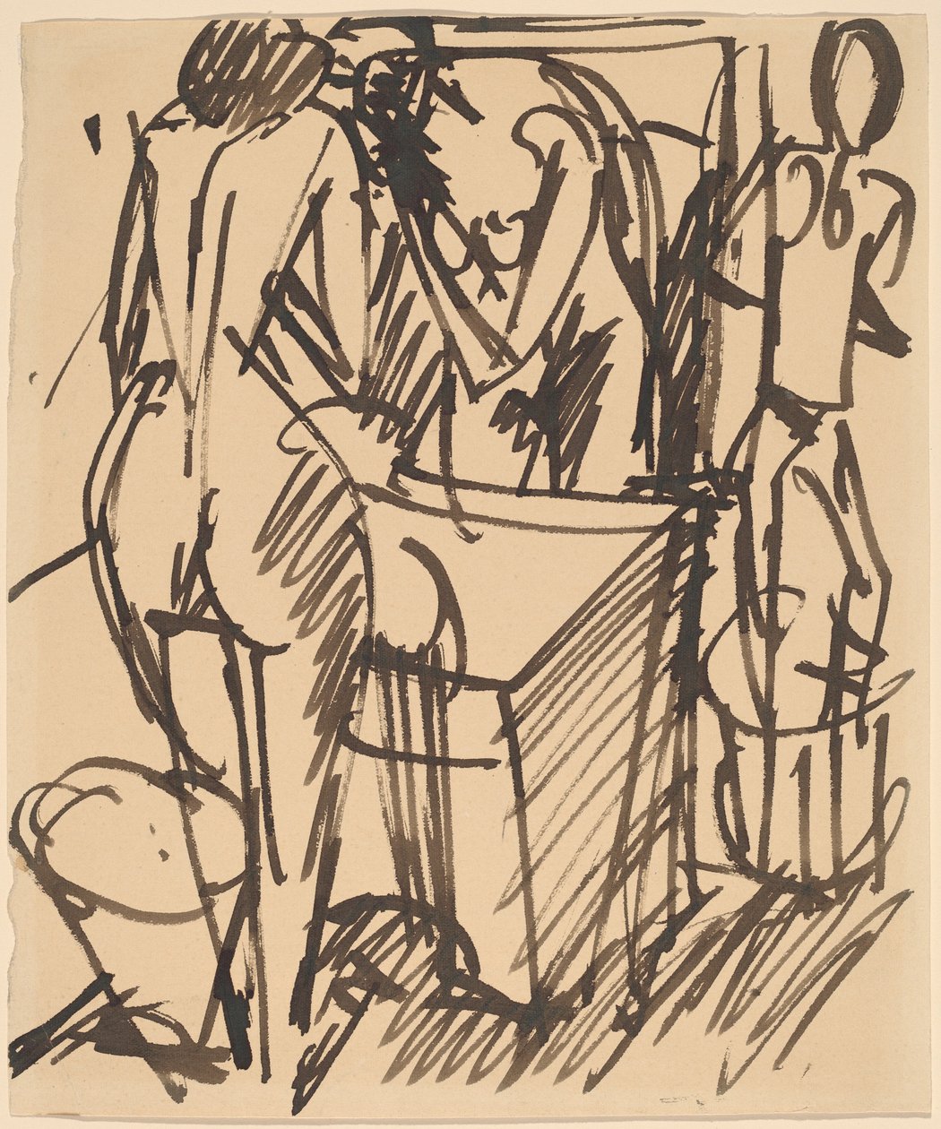 Akt z lustrem, stojący przed umywalką autorstwa Ernst Ludwig Kirchner