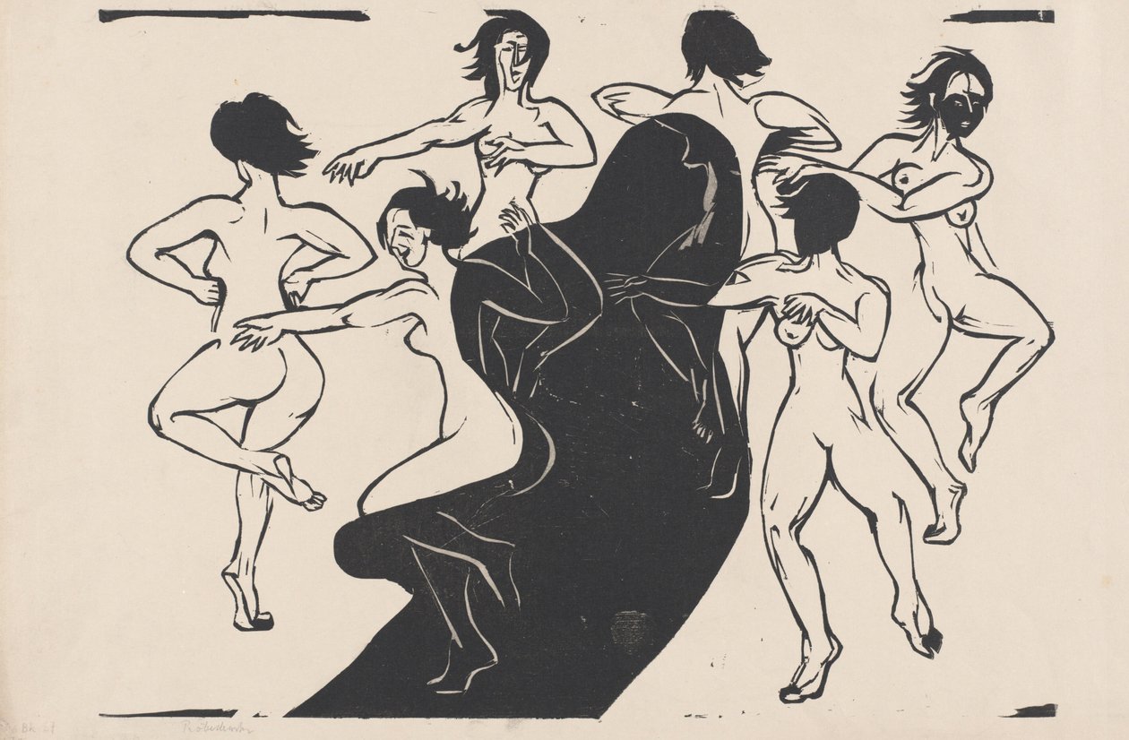 Nagie postacie tańczące wokół cienia autorstwa Ernst Ludwig Kirchner