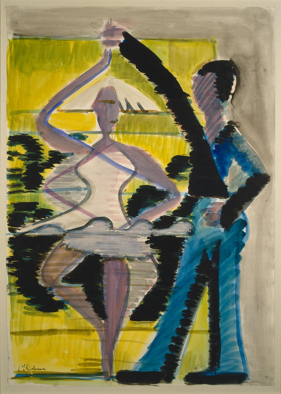 Pirouetting Dancer, ok. 1931-32 (akwarela i pędzel w czerni na ołówku na gładkim kartonie welinowym) autorstwa Ernst Ludwig Kirchner