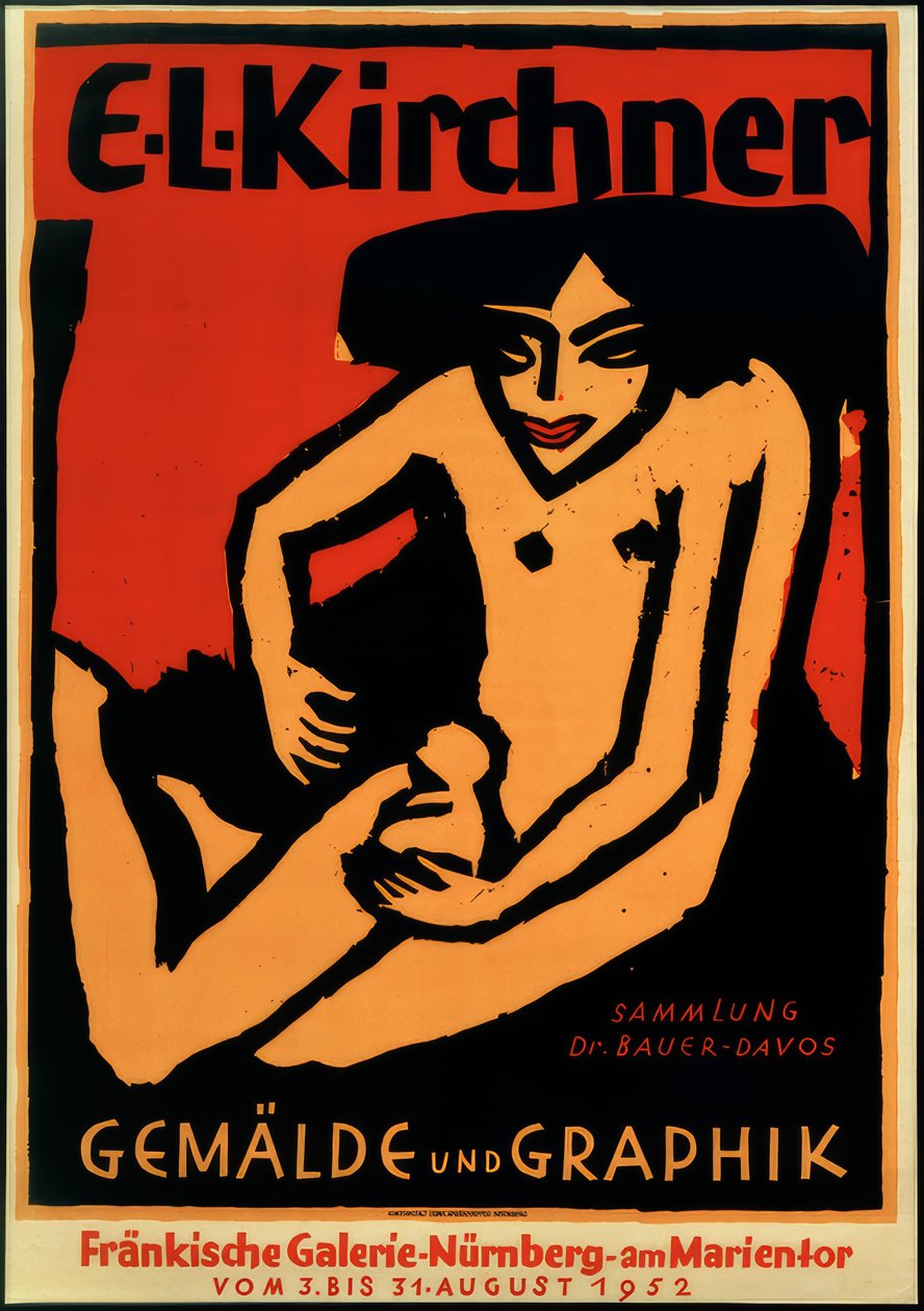Plakat do wystawy E.L.K., Fränkische Galerie, Norymberga, 1952 autorstwa Ernst Ludwig Kirchner