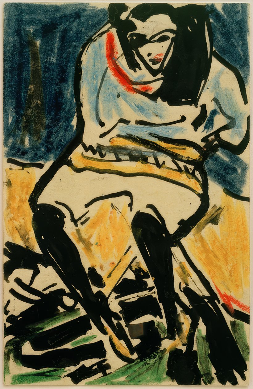Pocztówka do Ericha Heckela z 6 kwietnia 1910 (Marzella na składanym krześle) autorstwa Ernst Ludwig Kirchner