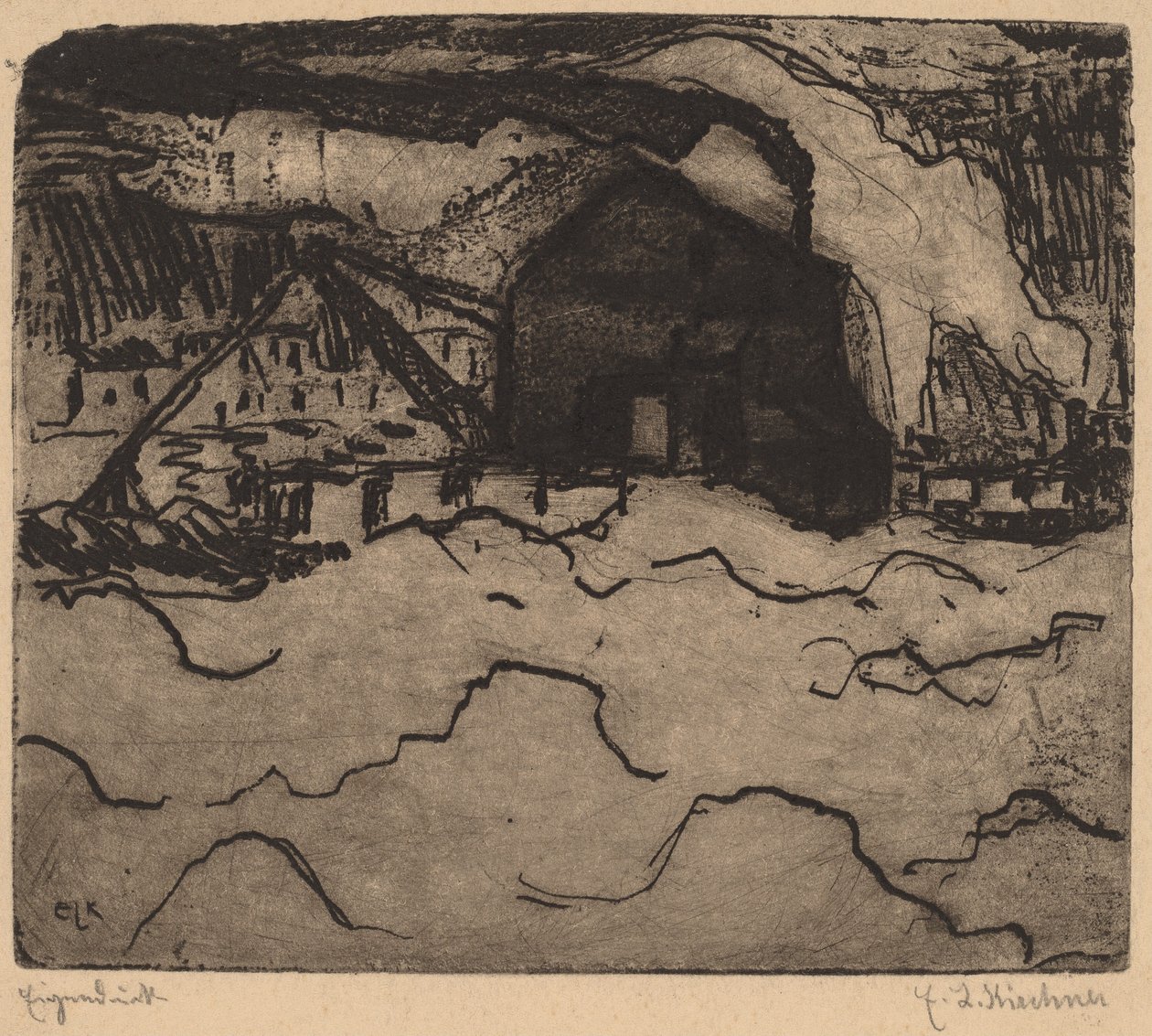 Pogłębiarki piasku na Łabie autorstwa Ernst Ludwig Kirchner