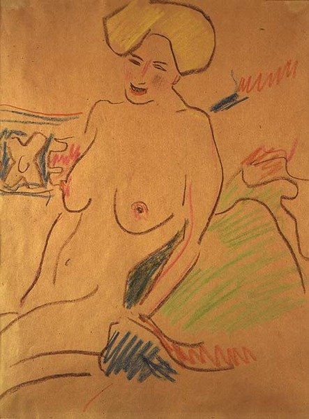Akt w pozycji siedzącej, ok. 1907 (kredy na papierze) autorstwa Ernst Ludwig Kirchner