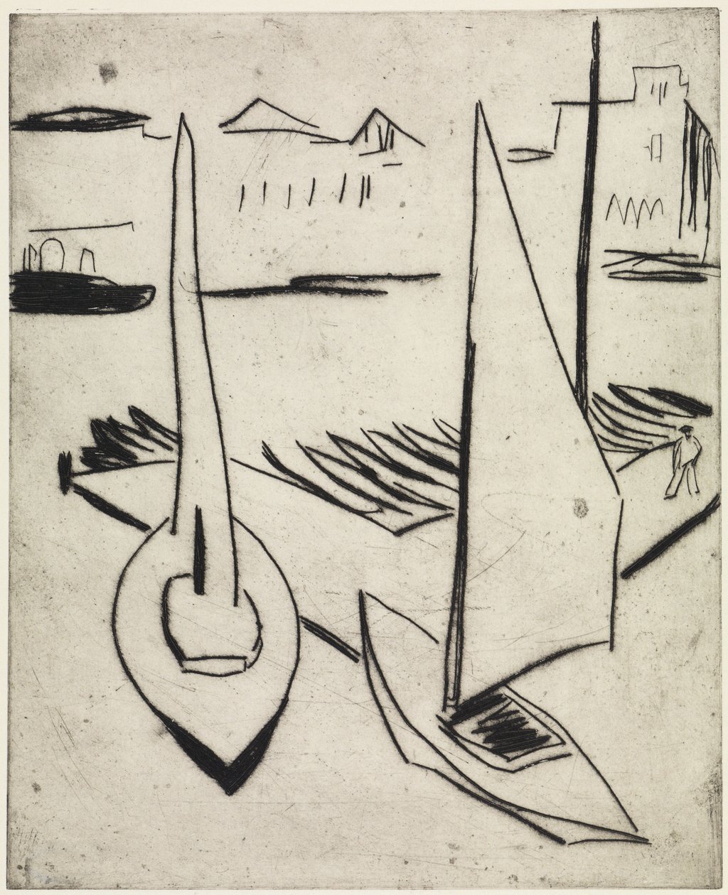 Port żaglówek nad Alsterem, Hamburg / Ulica z obeliskami, Drezno autorstwa Ernst Ludwig Kirchner