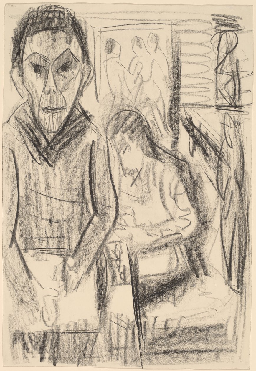 Autoportret w pracowni autorstwa Ernst Ludwig Kirchner