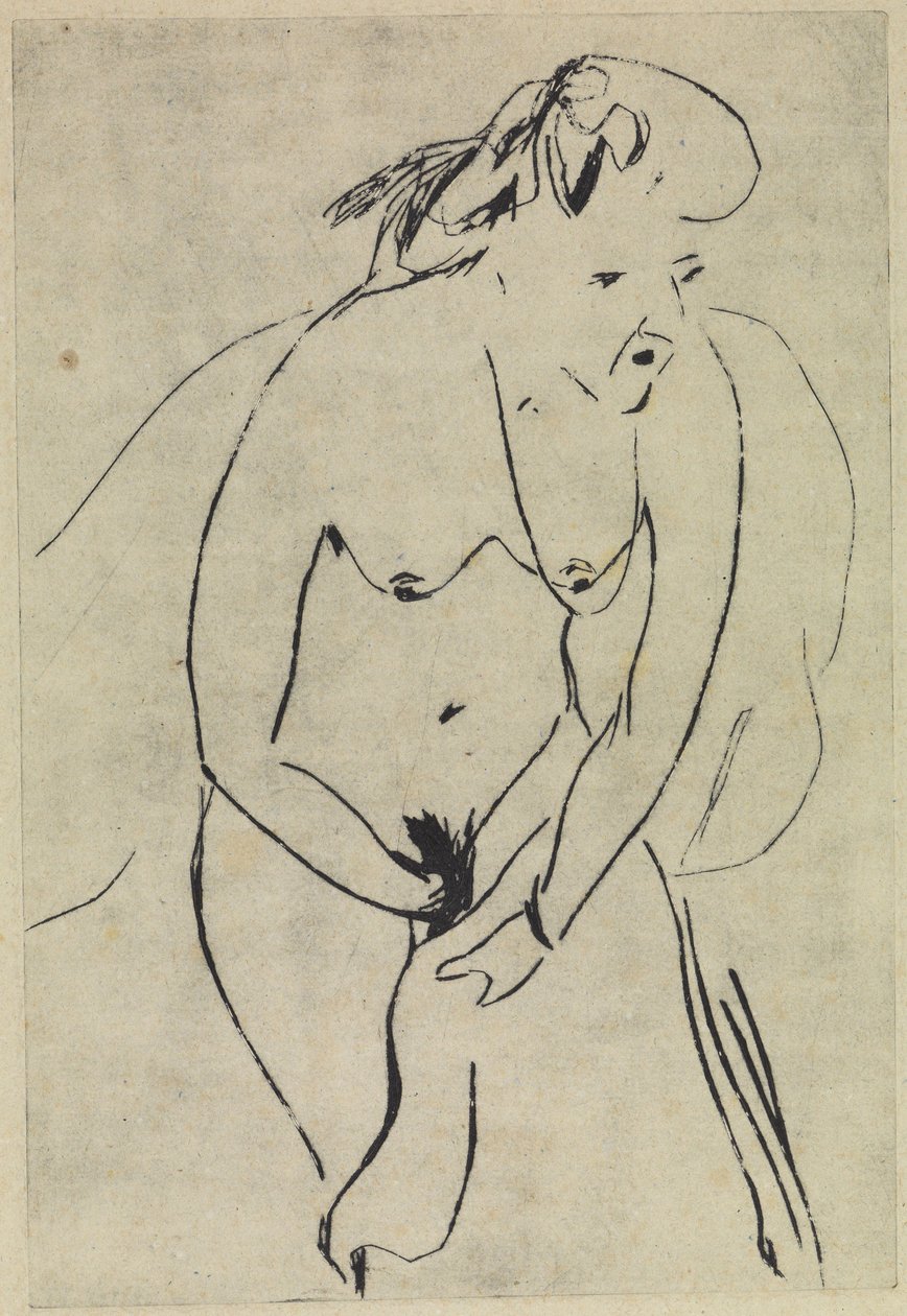 Kąpiąca się kobieta wycierająca się ręcznikiem, z naszyjnikiem autorstwa Ernst Ludwig Kirchner
