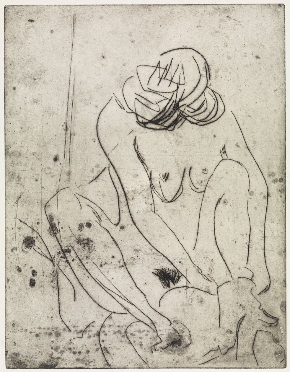 Dziewczynka wycierająca się do sucha / Dwie kobiety kąpiące się autorstwa Ernst Ludwig Kirchner