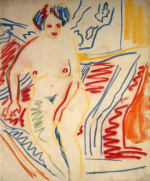 Siedząc nago z niebieskimi włosami autorstwa Ernst Ludwig Kirchner