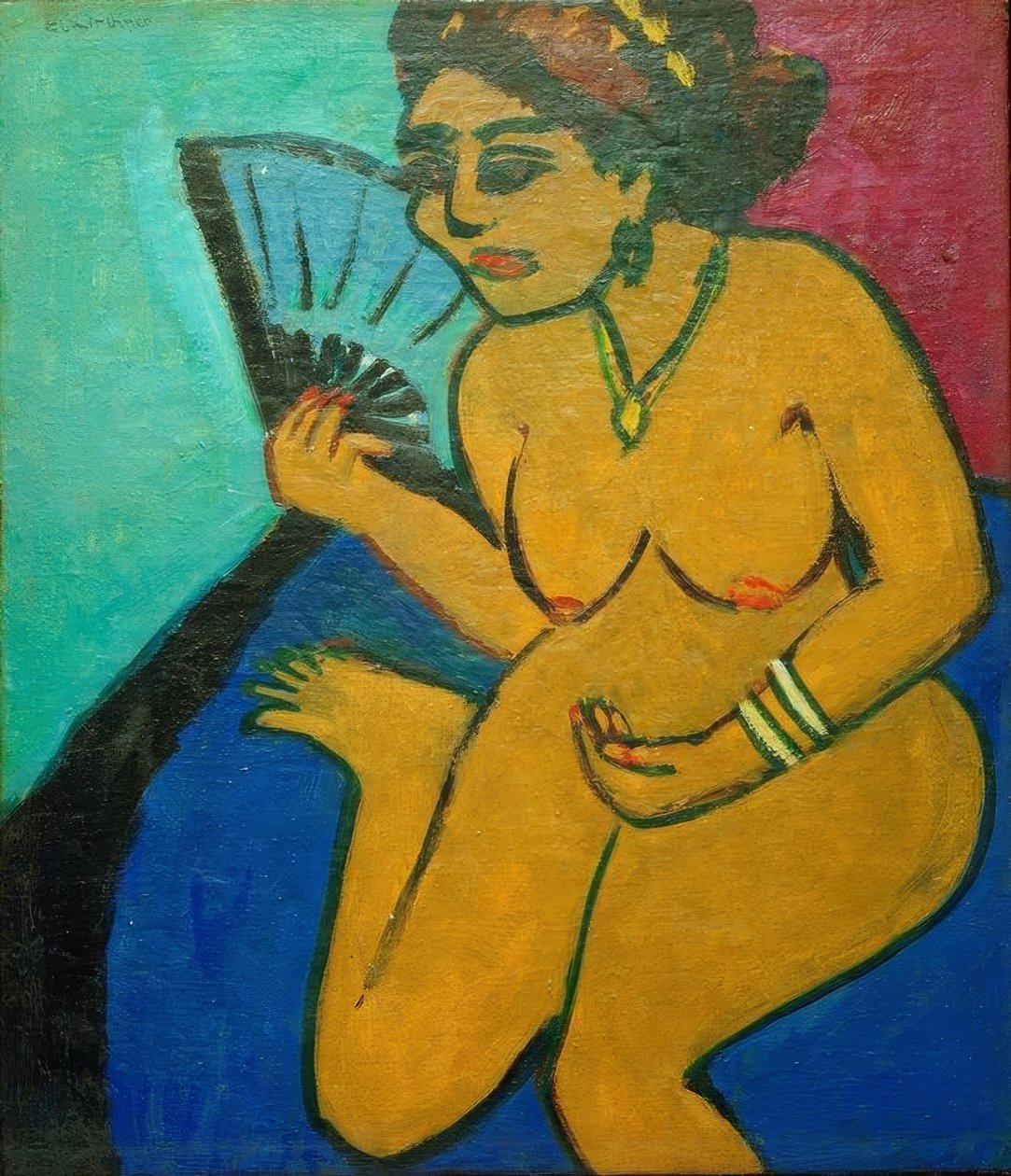 Siedząc nago z wachlarzem autorstwa Ernst Ludwig Kirchner