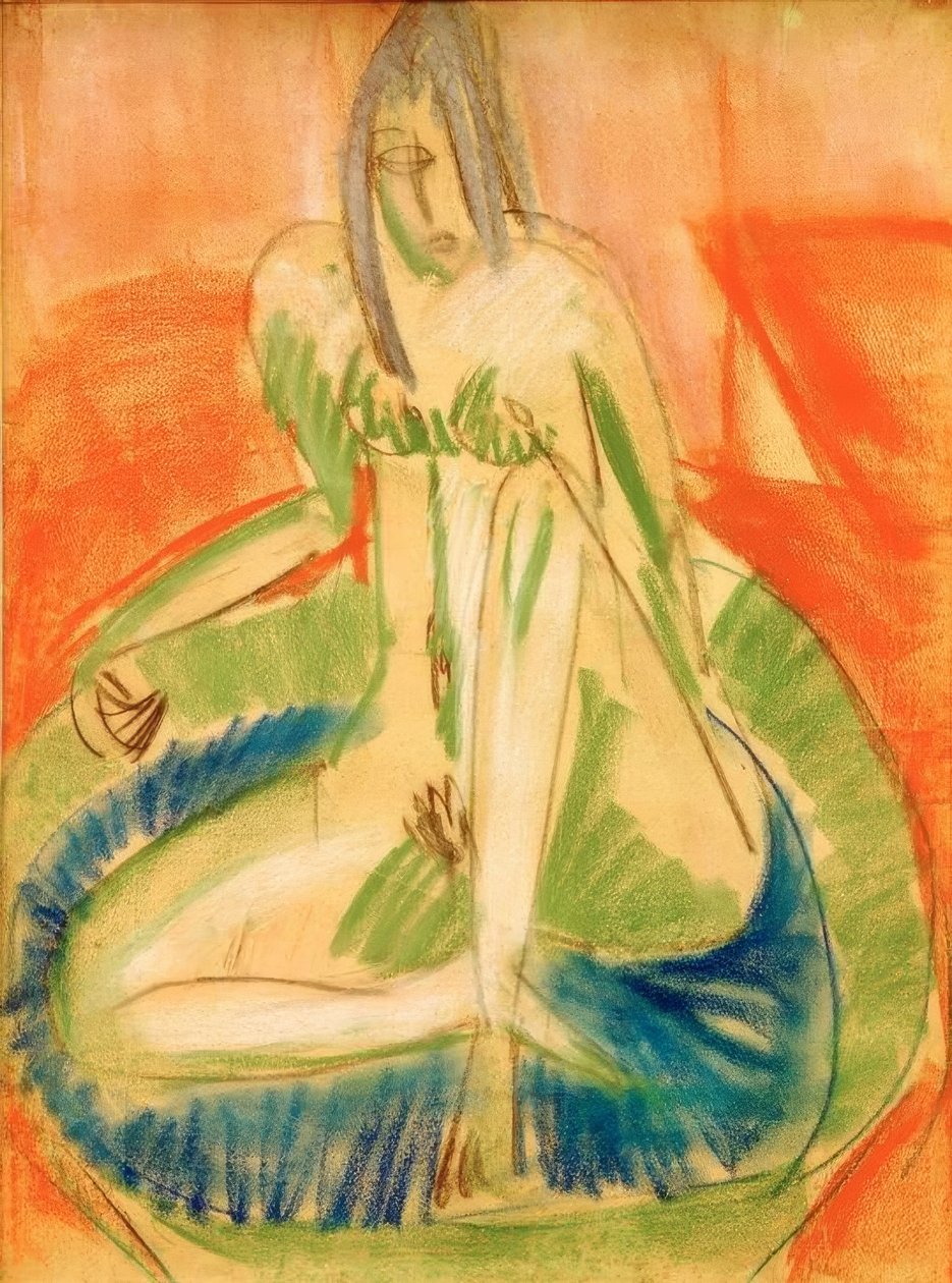 Siedząc nago kobiece w wannie autorstwa Ernst Ludwig Kirchner