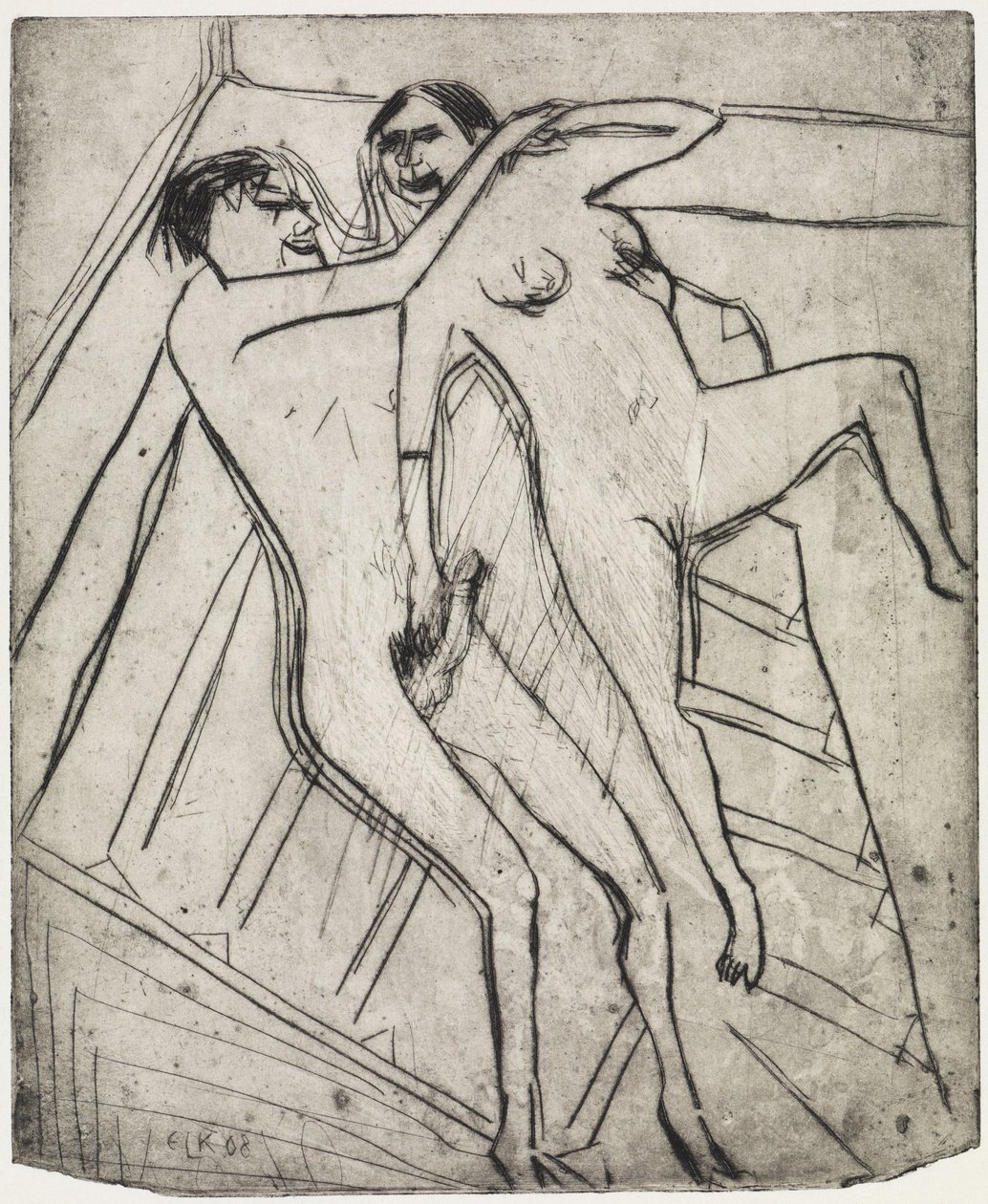 Dziewczynka siedząca na plaży / para zakochanych autorstwa Ernst Ludwig Kirchner
